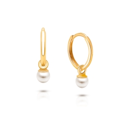 11mm Classic Huggie Hoops with Pearl Dangle, Baby/Children's Earrings - 14K Gold