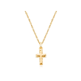 Beautifully Beveled Cross, Communion Children's Necklace for Girls - 14K Gold