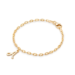14K Gold Charm Bracelet, Design Your Own Baby/Children’s Link Chain Bracelet for Girls (INCLUDES Diamond Initial) - 14K Gold