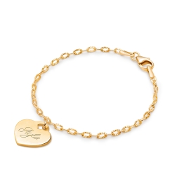 14K Gold Charm Bracelet, Design Your Own Baby/Children’s Link Chain Bracelet for Girls (INCLUDES Engraved Heart) - 14K Gold