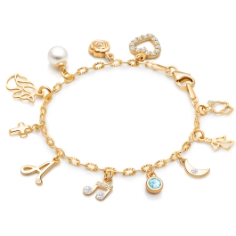 14K Gold Charm Bracelet, Design Your Own Christening/Baptism Baby/Children’s Link Chain Bracelet for Girls (INCLUDES Diamond Initial & Religious Charm
