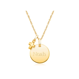 14K Gold Baby Round, Engraved Children's Necklace for Boys (FREE Personalization) - 14K Gold