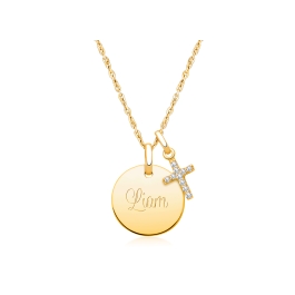 14K Gold Baby Round, Christening/Baptism Engraved Children's Necklace for Boys (FREE Personalization) - 14K Gold