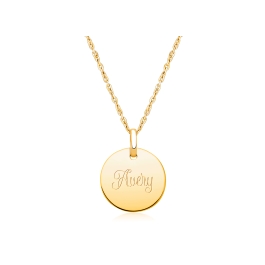 14K Gold Baby Round, Engraved Children's Necklace for Girls (FREE Personalization) - 14K Gold