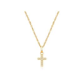 Divine Light, Cross with Genuine Diamonds Teen's Necklace for Girls - 14K Gold