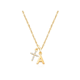 Modern Initial, Christening/Baptism Personalized Children's Necklace for Girls (Includes Religious Charm) - 14K Gold