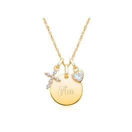 14K Gold Baby Round, Christening/Baptism Children's Necklace for Girls (Includes Religious Charm & FREE Engraving) - 14K Gold