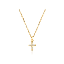 Miraculous Cross, Modern Pavé CZ Children's Necklace for Girls - 14K Gold