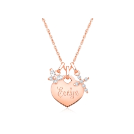 14K Rose Gold Baby Heart, Communion Children's Necklace for Girls (Includes Religious Charm & FREE Engraving) - 14K Rose Gold