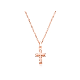 Beautifully Beveled Cross, Communion Children's Necklace for Girls - 14K Rose Gold