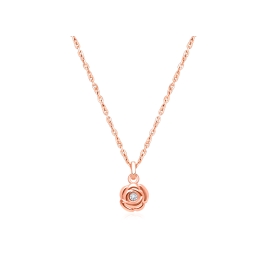 Blushing Rose, Clear CZ Teen's Necklace for Girls - 14K Rose Gold