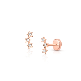 Lucky Stars, Clear CZ Teen’s Earrings, Screw Back - 14K Rose Gold