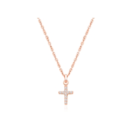 Miraculous Cross, Modern Pavé CZ Teen's Necklace for Girls - 14K Rose Gold