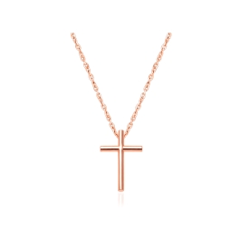 Rounded Cross, Children's Necklace for Girls - 14K Rose Gold