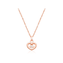 Sacred Heart with Genuine Diamond, Children's Necklace for Girls - 14K Rose Gold