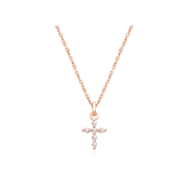Shining Cross, Pavé CZ Children's Necklace for Boys - 14K Rose Gold