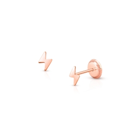 Lightning Bolt, Teen's Earrings, Screw Back - 14K Rose Gold