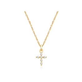 Shining Cross, Pavé CZ Teen's Necklace for Girls - 14K Gold