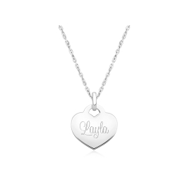 14K White Gold Baby Heart, Engraved Communion Children's Necklace for Girls (FREE Personalization) - 14K White Gold