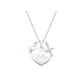 14K White Gold Baby Heart, Communion Children's Necklace for Girls (Includes Religious Charm & FREE Engraving) - 14K White Gold