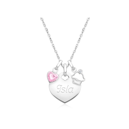14K White Gold Baby Heart "Design Your Own" Children's Necklace for Girls (Optional Charms & FREE Engraving) - 14K White Gold