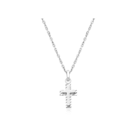 Beautifully Beveled Cross, Communion Children's Necklace for Girls - 14K White Gold