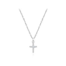 Miraculous Cross, Modern Pavé CZ Teen's Necklace for Girls - 14K White Gold