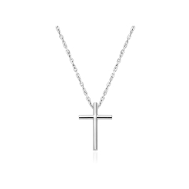 Rounded Cross, Children's Necklace for Boys - 14K White Gold