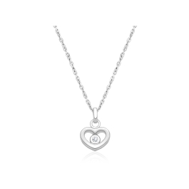 Sacred Heart with Genuine Diamond, Children's Necklace for Girls - 14K White Gold
