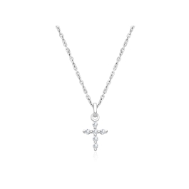 Shining Cross, Pavé CZ Children's Necklace for Boys - 14K White Gold
