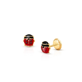Lil' Ladybug, Red Enamel, Baby/Children's Earrings, Screw Back - 14K Gold