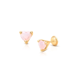 Gia™ Simple Heart Studs, 5mm Pink Opal CZ Teen's Earrings, Screw Back - 14K Gold