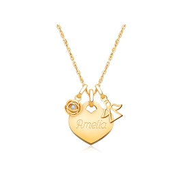 14K Gold Baby Heart, Christening/Baptism Children's Necklace for Girls (Includes Religious Charm & FREE Engraving) - 14K Gold