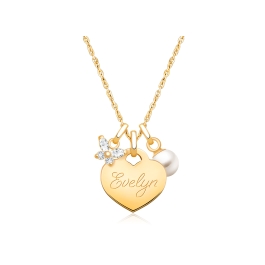 14K Gold Baby Heart "Design Your Own" Children's Necklace for Girls (Optional Charms & FREE Engraving) - 14K Gold