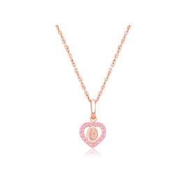 Virgin Mary, Pink CZ Heart Children's Necklace for Girls - 14K Rose Gold