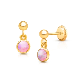 Shimmering Opal Dangle, Pink Opal Baby/Children's Earrings, Screw Back - 14K Gold