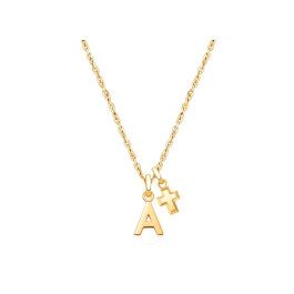 Modern Initial, Communion Personalized Children's Necklace for Boys (Includes Religious Charm) - 14K Gold