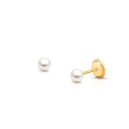 3mm Pearl Studs, Baby/Children's Earrings, Screw Back - 14K Gold