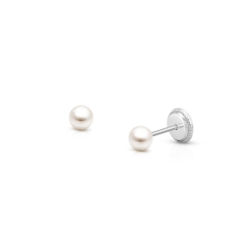 3mm Pearl Studs, Christening/Baptism Baby/Children's Earrings, Screw Back - 14K White Gold