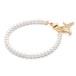 3mm Cultured Pearls, Christening/Baptism Baby/Children's Beaded Bracelet for Girls - 14K Gold