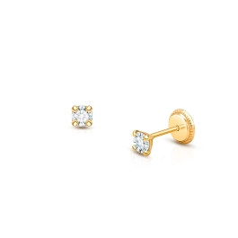 3mm CZ Round Studs, Baby/Children's Earrings, Screw Back - 14K Gold