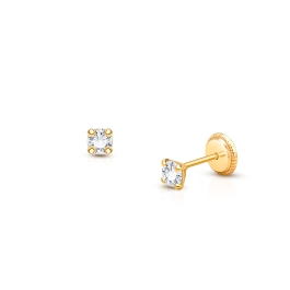 3mm Genuine Diamond Studs, Baby/Children's Earrings, Screw Back - 14K Gold