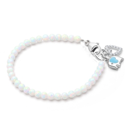 3mm Opals, Lab Created White Opal Baby/Children's Beaded Bracelet for Girls - Sterling Silver