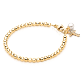 3mm BabyLumina Beads, Christening/Baptism Baby/Children's Beaded Bracelet for Girls - 14K Gold