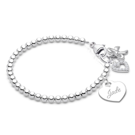3mm BabyLumina Beads, Baby/Children's Beaded Bracelet for Girls (INCLUDES Engraved Charm) - Sterling Silver