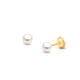 4mm Pearl Studs, First Holy Communion Children's Earrings, Screw Back - 14K Gold