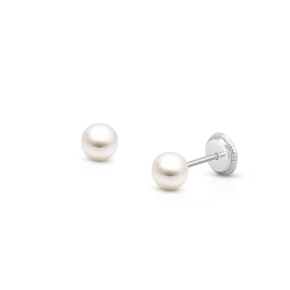 4mm Pearl Studs, Christening/Baptism Baby/Children's Earrings, Screw Back - 14K White Gold