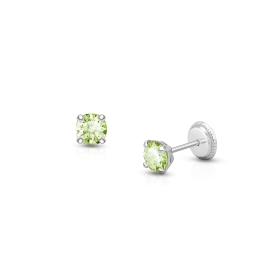 August Birthstone Studs, 4mm Swarovski® Crystal Teen's Earrings, Screw Back - 14K White Gold