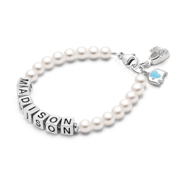 4mm Cultured Pearls, Baby/Children's Name Bracelet for Girls - Sterling Silver