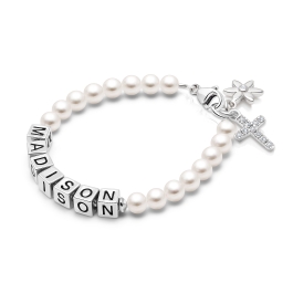 4mm Cultured Pearls, Christening/Baptism Baby/Children's Name Bracelet for Girls - Sterling Silver